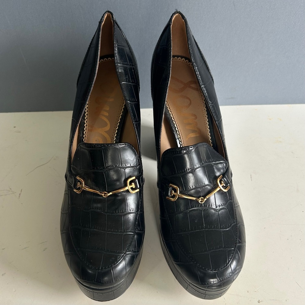 Y2K Sam Edelman Platform Heels Size 8.5 Loafer Horsebit Aretha Dark Academia - Picture 3 of 11